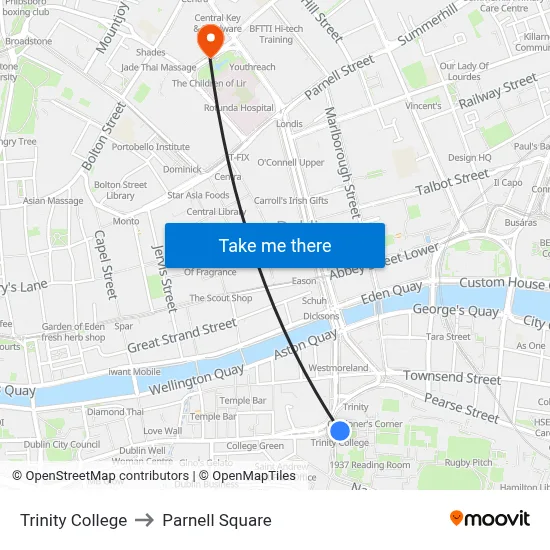 Trinity College to Parnell Square map