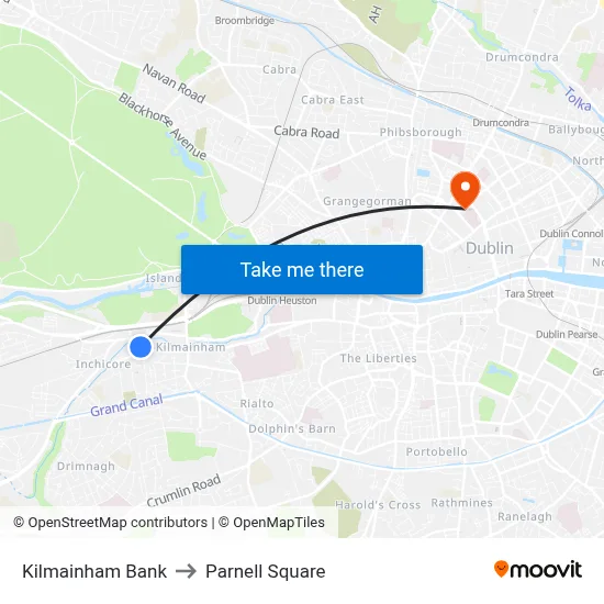 Kilmainham Bank to Parnell Square map