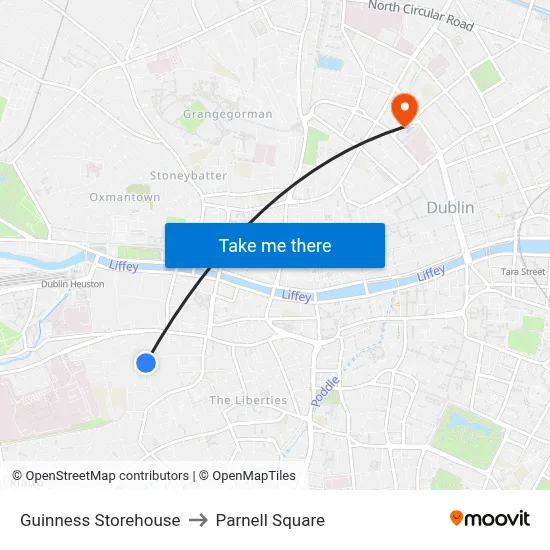 Guinness Storehouse to Parnell Square map