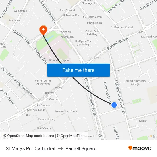 St Marys Pro Cathedral to Parnell Square map