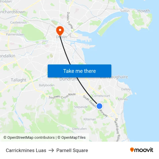 Carrickmines Luas to Parnell Square map