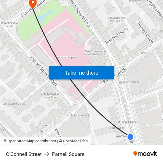 O'Connell Street to Parnell Square map