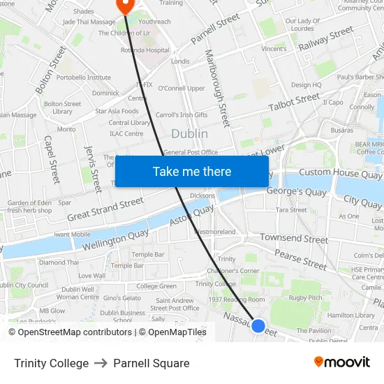 Trinity College to Parnell Square map