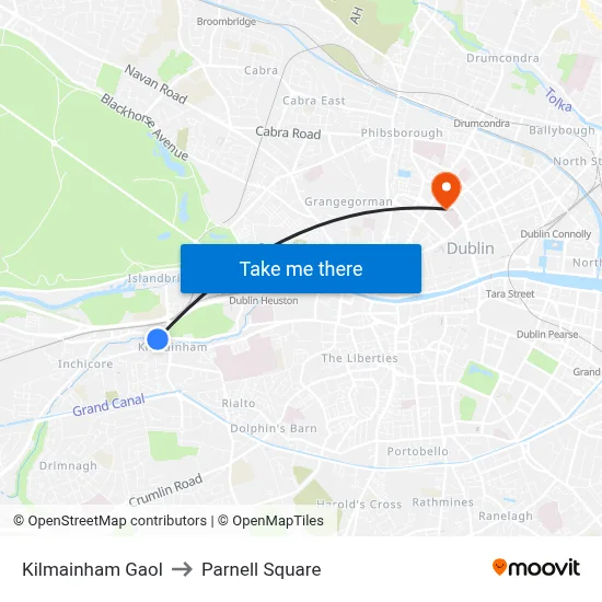 Kilmainham Gaol to Parnell Square map