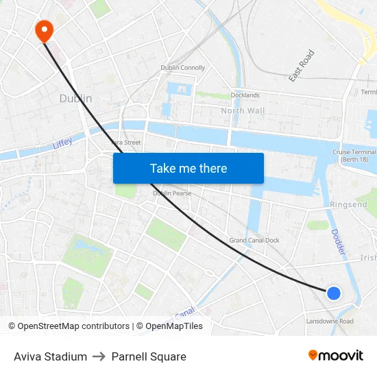Aviva Stadium to Parnell Square map