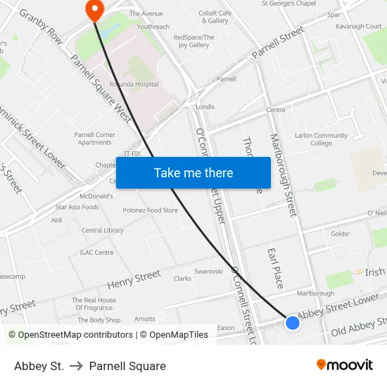 Abbey St. to Parnell Square map