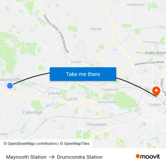 Maynooth Station to Drumcondra Station map