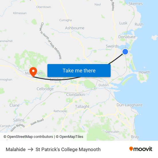 Malahide to St Patrick's College Maynooth map