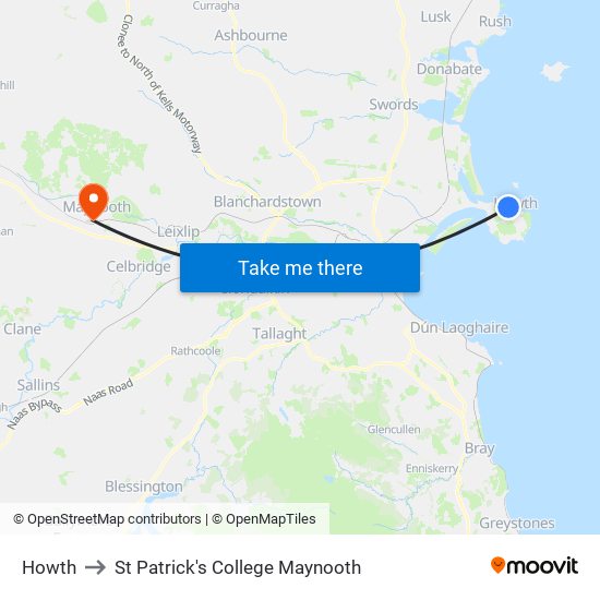 Howth to St Patrick's College Maynooth map