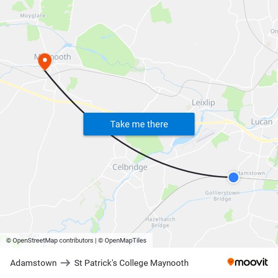 Adamstown to St Patrick's College Maynooth map