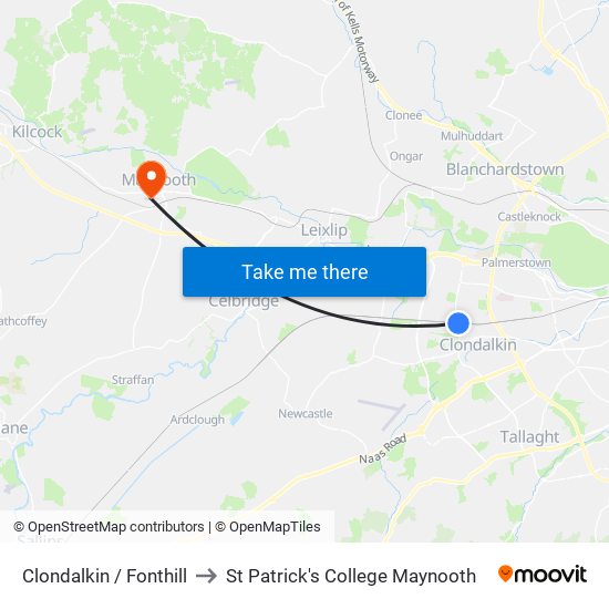 Clondalkin / Fonthill to St Patrick's College Maynooth map