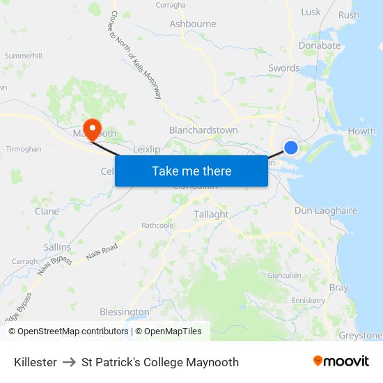 Killester to St Patrick's College Maynooth map