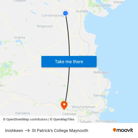 Inishkeen to St Patrick's College Maynooth map