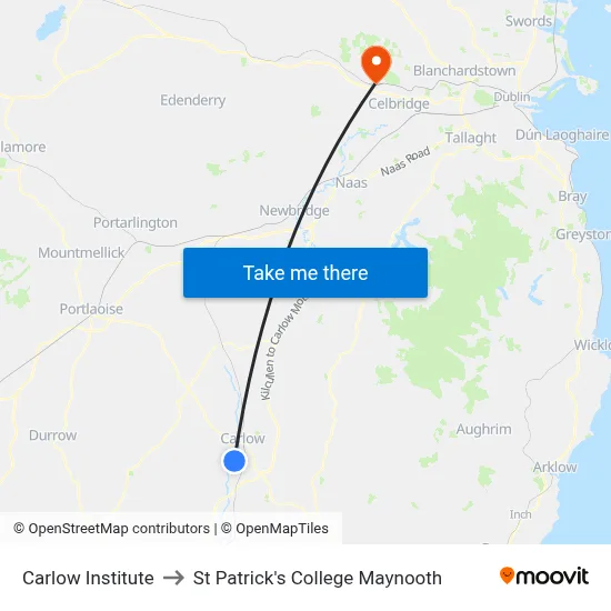 Carlow Institute to St Patrick's College Maynooth map