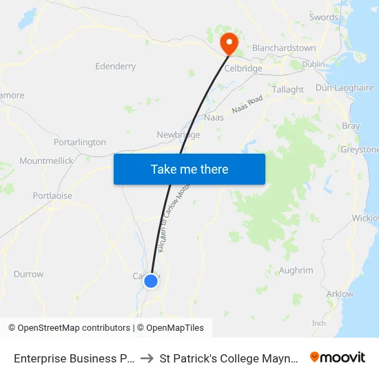Enterprise Business Park to St Patrick's College Maynooth map