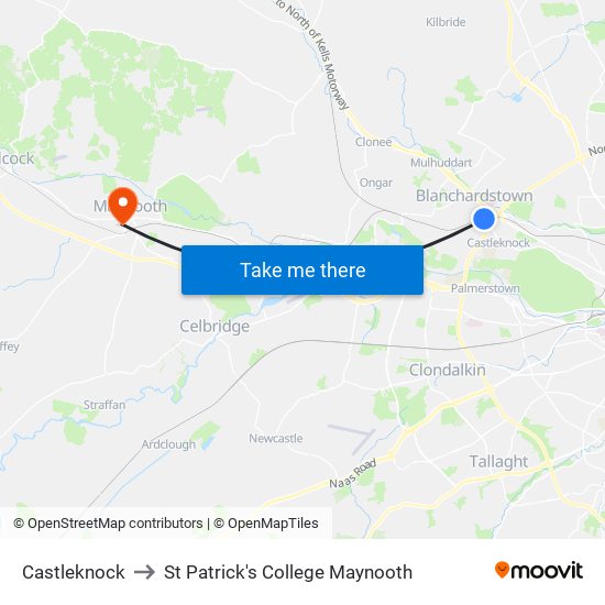 Castleknock to St Patrick's College Maynooth map