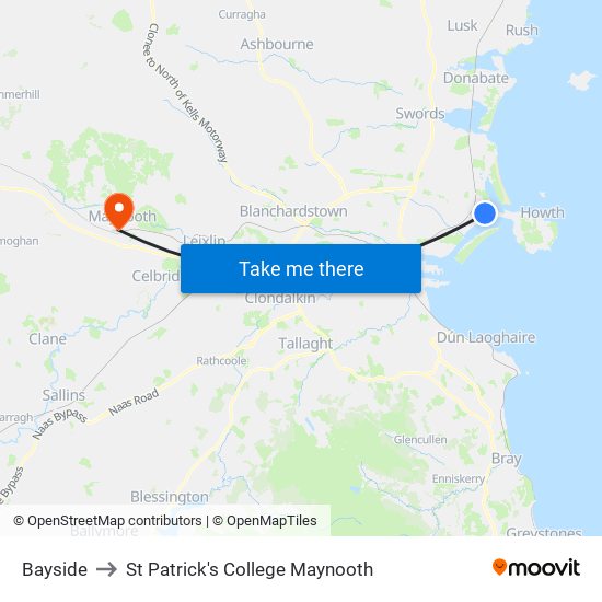 Bayside to St Patrick's College Maynooth map