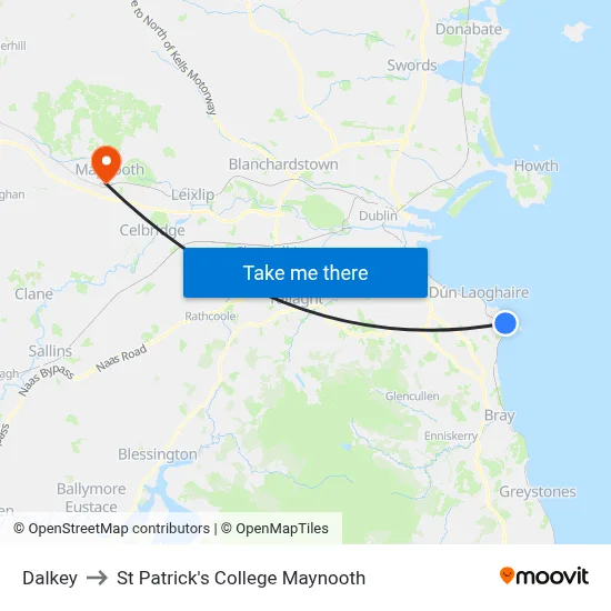 Dalkey to St Patrick's College Maynooth map