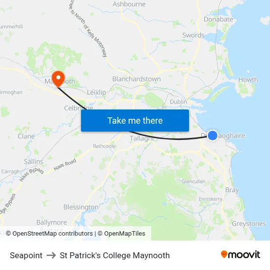 Seapoint to St Patrick's College Maynooth map