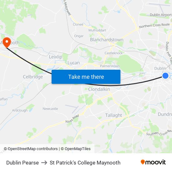 Dublin Pearse to St Patrick's College Maynooth map