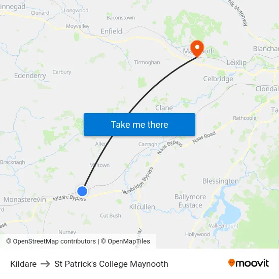Kildare to St Patrick's College Maynooth map