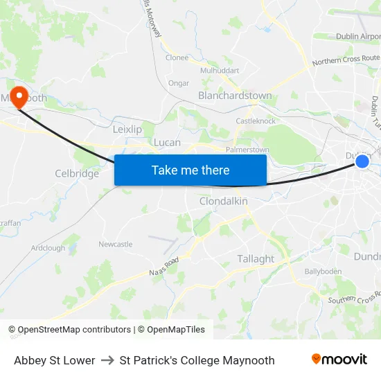 Abbey St Lower to St Patrick's College Maynooth map
