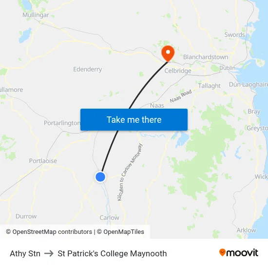 Athy Stn to St Patrick's College Maynooth map
