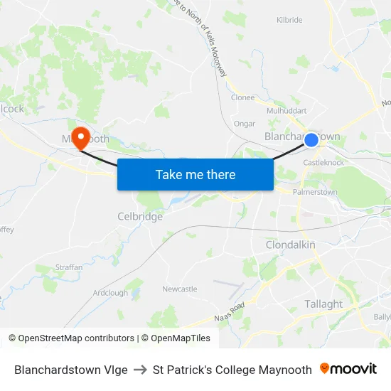 Blanchardstown Vlge to St Patrick's College Maynooth map
