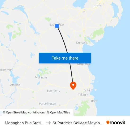 Monaghan Bus Station to St Patrick's College Maynooth map