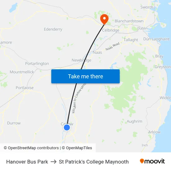 Hanover Bus Park to St Patrick's College Maynooth map