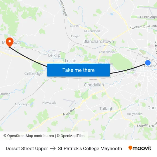 Dorset Street Upper to St Patrick's College Maynooth map