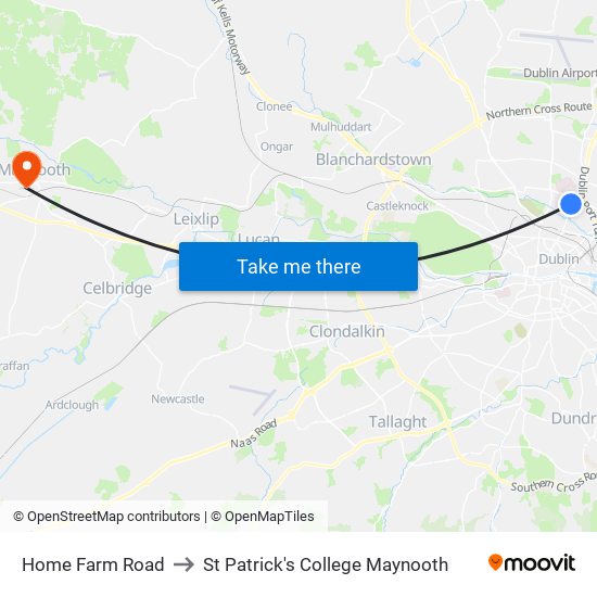 Home Farm Road to St Patrick's College Maynooth map