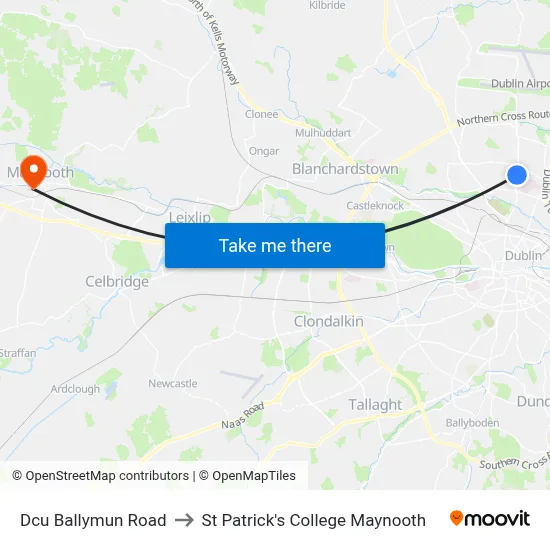 Dcu Ballymun Road to St Patrick's College Maynooth map