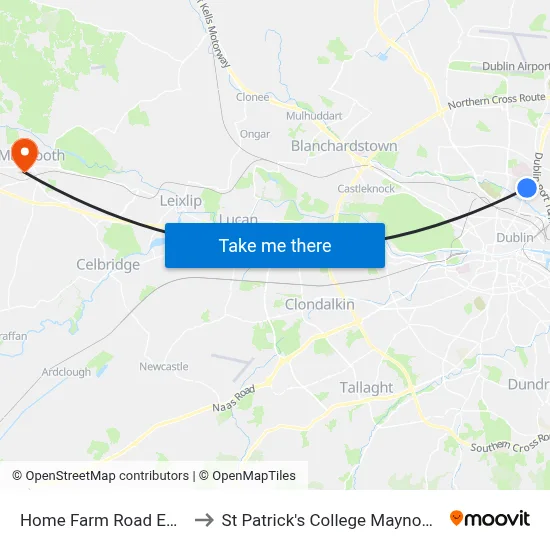 Home Farm Road East to St Patrick's College Maynooth map