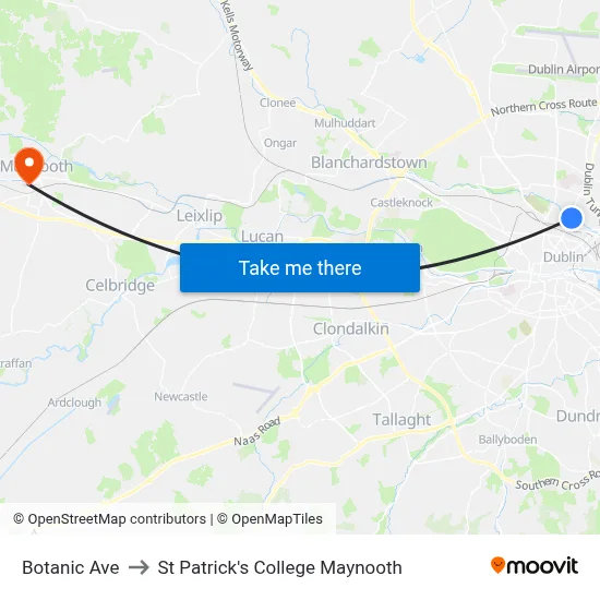 Botanic Ave to St Patrick's College Maynooth map