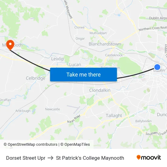 Dorset Street Upr to St Patrick's College Maynooth map