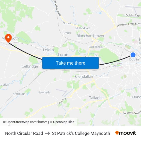 North Circular Road to St Patrick's College Maynooth map