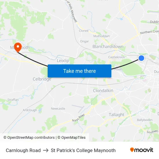 Carnlough Road to St Patrick's College Maynooth map