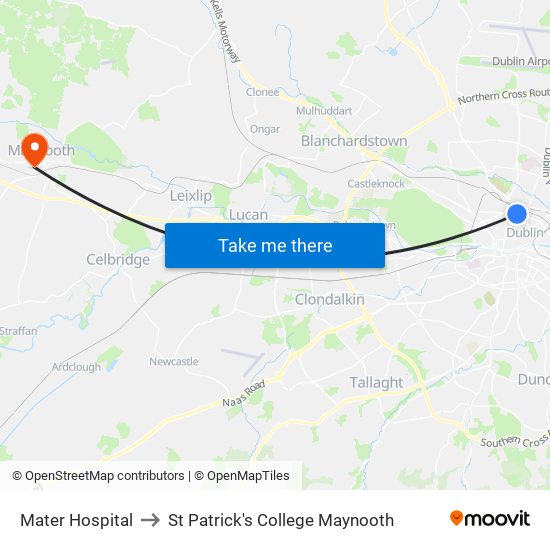 Mater Hospital to St Patrick's College Maynooth map