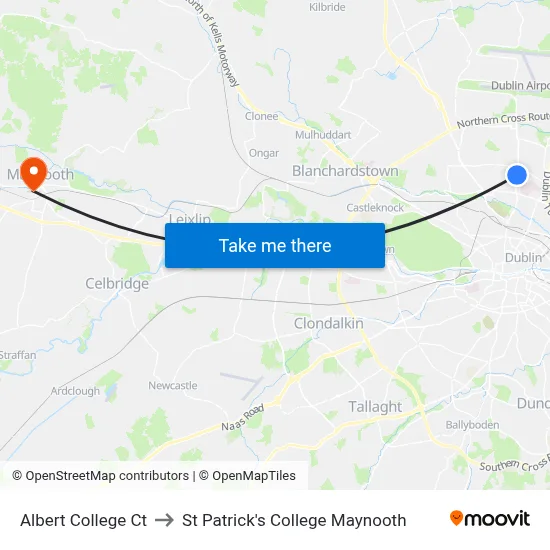 Albert College Ct to St Patrick's College Maynooth map