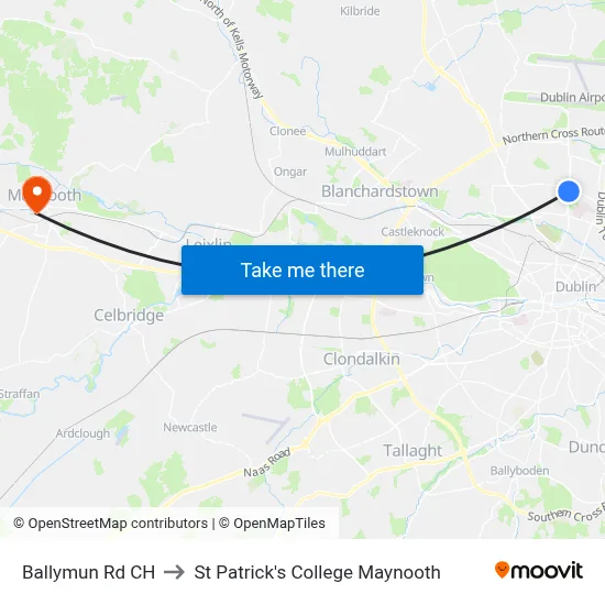 Ballymun Rd CH to St Patrick's College Maynooth map