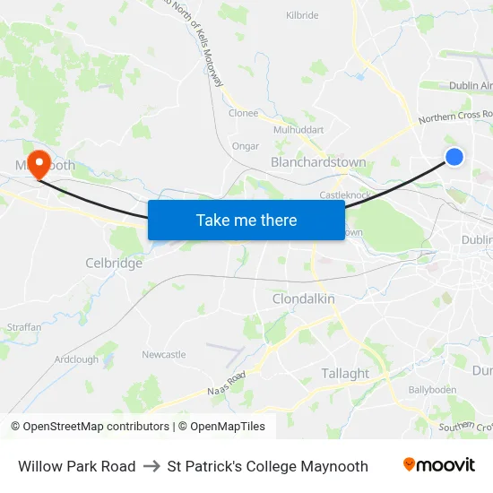 Willow Park Road to St Patrick's College Maynooth map