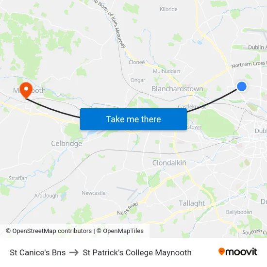 St Canice's Bns to St Patrick's College Maynooth map
