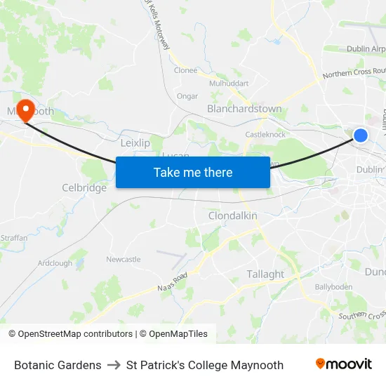 Botanic Gardens to St Patrick's College Maynooth map