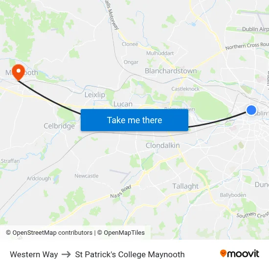 Western Way to St Patrick's College Maynooth map