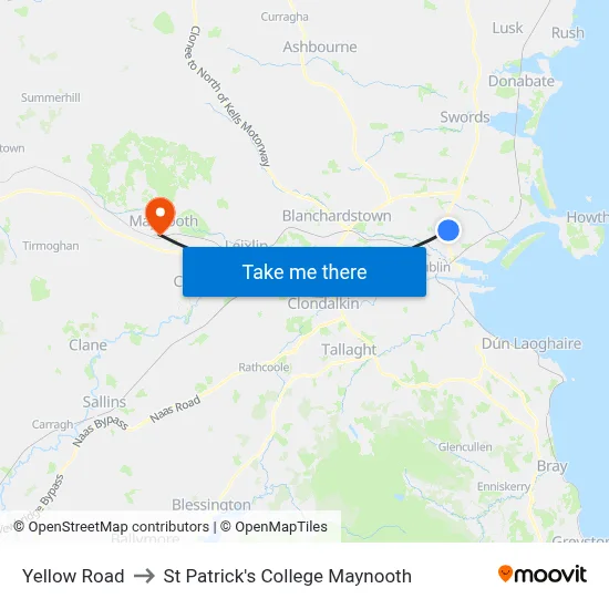 Yellow Road to St Patrick's College Maynooth map