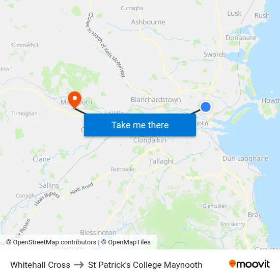 Whitehall Cross to St Patrick's College Maynooth map