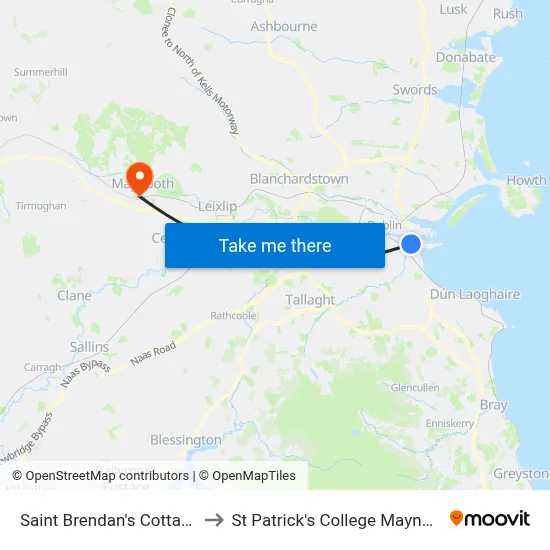 Saint Brendan's Cottages to St Patrick's College Maynooth map