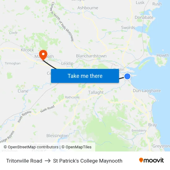Tritonville Road to St Patrick's College Maynooth map