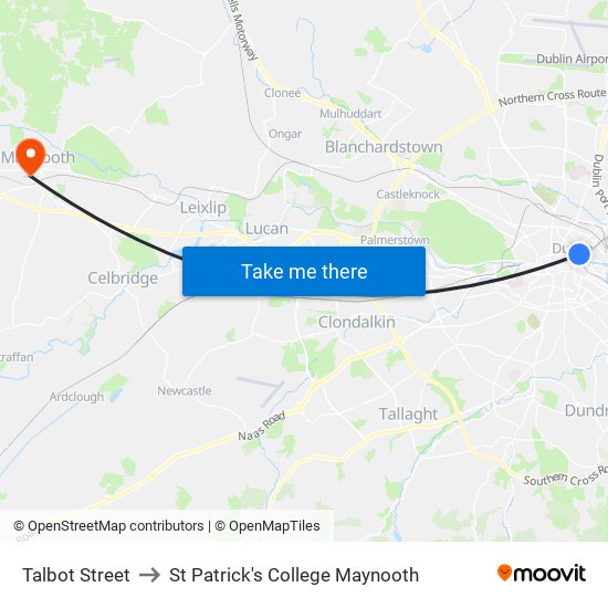 Talbot Street to St Patrick's College Maynooth map